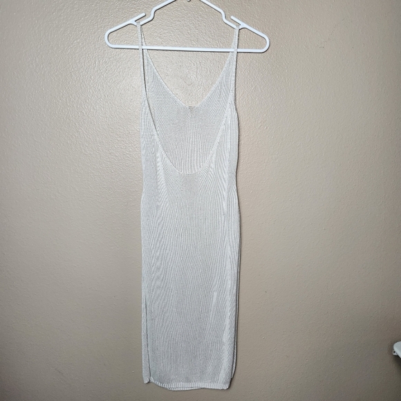 Womens |S| Beige Lightweight Open Knit Side Slit Knee Length Tank Cover-Up - Picture 5 of 7